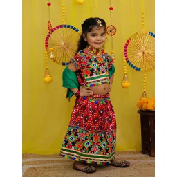 BownBee Girls Thread Work Cotton Lehenga With Choli & Dupatta image 2