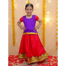 BownBee Girls Woven Design Zari Ready to Wear Pavda Pattu Lehenga & Blouse-picture-13