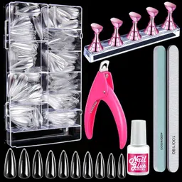 bozlin Clear & Long Almond Nail Tips Full Cover For Acrylic Nails, Almond Stiletto Shape With Glue, Acrylic Nail Clipper, Nail Stand-picture-19