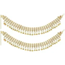 br ornaments South Traditional White Stone Gold Plated Ghungroo Anklet Payal For Women & Girls (Pack of 2)-picture-33