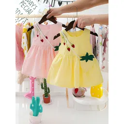 BR WORLD COLLECTION Girls Pack Of 2 Floral Embroidered Pure Cotton Fit & Flare Midi Dress-picture-31