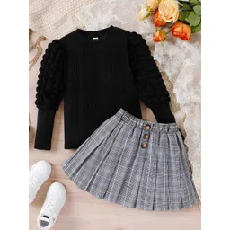 BR WORLD COLLECTION Girls Self Design Round Neck Top With Skirt-picture-54