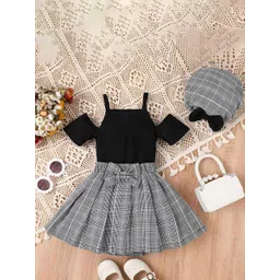 BR WORLD COLLECTION Girls Self Design Shoulder Straps Top With Skirt-picture-25