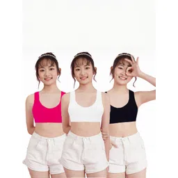 BRAAFEE Girls Pack of 3 Non-Padded Full Coverage Beginners Cotton Bra-picture-16