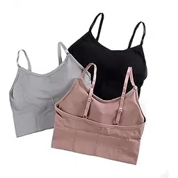 braafee Pack of 3 Women's Cotton Slightly Padded Teenager Full Coverage Sports Fitness Yoga and Gymwear, Fashionable Lifestyle, Outdoor Life Bra (Multicolor)-picture-34