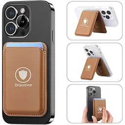 Bracevor Magsafe Wallet Card Holder Pouch with Stand for iPhone 15 14 13 12 Series : Brown-picture-11