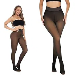 brachy Dual Tone Warm Fleece Leggings for Women | Warm Sheer with Socks Thick Tights | Winter Fleece Lined Tights, Fake Translucent Thermal Pantyhose Legging | Opaque High Waisted Stretchy-picture-41