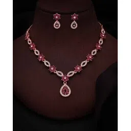 brado jewellery Women Rose Gold-Plated American Diamon-Studded Necklace & Earrings Set-picture-36