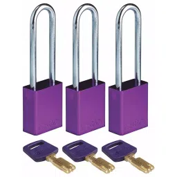 BRADY Lockout Padlock Keyed Alike Aluminum Std Body Size Steel Extended Purple, 55JY56 (Set of 3) image 1