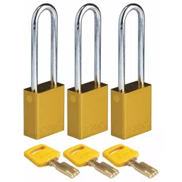 BRADY Lockout Padlock Keyed Alike Aluminum Std Body Size Steel Extended Yellow, 55JY51 (Set of 3)-picture-17
