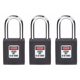 BRADY Lockout Padlock Keyed Alike Nylon Std Body Size Hardened Steel Std Black, 39N166-picture-12