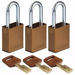 BRADY Lockout Padlock with 3 Keys Aluminum Brown, 55JY30 (Set of 3 Pcs)-picture-37