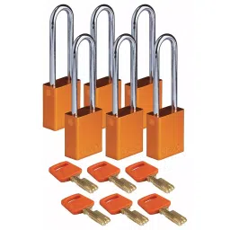 BRADY Lockout Padlock with 6 Keys Aluminum Orange, 55JZ19 (Set of 6 Pcs)-picture-48