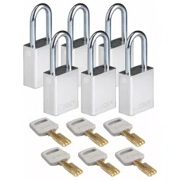 BRADY Lockout Padlock with 6 Keys Aluminum Silver, 55JY40 (Set of 6 Pcs)-picture-43