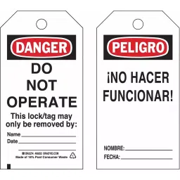 BRADY Rectangle Danger Bilingual Tag, 3VAV4-picture-33