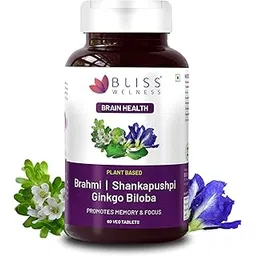 Brain Booster, Brahmi Shankpushpi Ginkgo Biloba & Piperine,Brain Memory Booster Mind Focus Mood,Nootropics Cognitive Development Concentration Power-60 Vegetarian Tablets-picture-24
