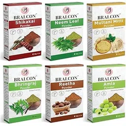 BRALCON Organic Amla Powder, Reetha Powder, Shikakai Powder, Bhringraj Powder, Neem Leaf Powder, Multani Mitti Powder Combo-600g (100g x 6 Pack) | for Hair Growth| Skin & Hair Care| Hair Pack Powder-picture-23