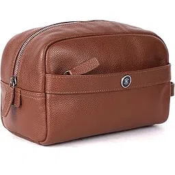 brampton london AquàLuxé Genuine Leather Toiletry Bag Travel Organizer for Men | Pouch Bag/Shaving Kit Bag | Makeup/Cosmetics Pouch | Great Gift for Men and Women (English Tan)-picture-51