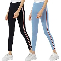 brand flex Gym wear Leggings Free Size Combo Workout Trousers | Stretchable Striped Jeggings | Yoga Track Pants for Girls & Women (Free Size 28-34 inch Waist)(2 Pack)-picture-20