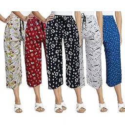 brand flex Women Cotton capri 5 pack Printed Capri Women Night Wear 3/4th Pyjama (Prints May Vary)-picture-24