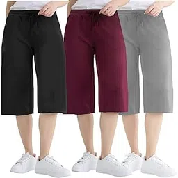 brand flex Women's Cotton Plain Capri Pants, Loose Yoga Pants, Nightwear for Women Free Size-picture-38
