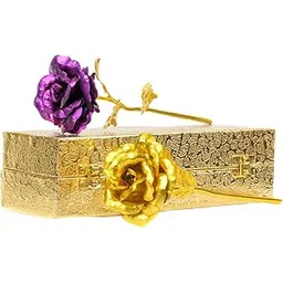 Brand - Purple Gold Love Rose Flower with Beautiful Gift Box | Romantic Décor Accent - Ideal Gift for Special Occasions | Pack of 1 | Size: 9 inches-picture-12