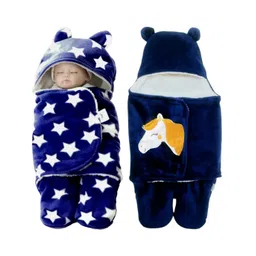 Brandonn Microfiber Hooded Wearable Blanket Unicorn Patch and Star Print Pack of 2 - Navy Blue-picture-15