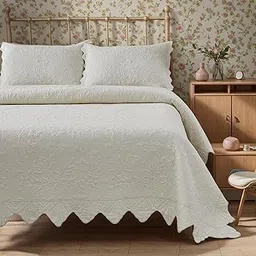 Brandream Cream White Quilts Set Queen Size Bedspreads Farmhouse Bedding 100% Cotton Quilted Bedspreads-image-48