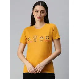 BRATMA Women Mustard Yellow & Black Typography Printed T-shirt-picture-16