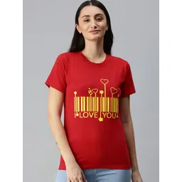 BRATMA Women Red & Yellow Typography Printed T-shirt-picture-26