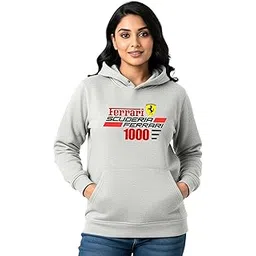 bratmaz Grey Melange Fleece Regular Fit Ferrar-i Graphic Printed Hoodie | for Women-picture-11