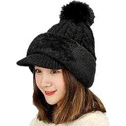 brats n beauty Black Color Female Winter Knitted Hats Add Fur Lined Warm Winter Hats for Women Ladies Girl That Cover Face, Warmer Balaclava Pompoms Cap-picture-42