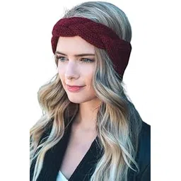 brats n beauty Handknitted/Crocheted Winter Woolen Unisex Headband Earwarmer Maroon Color-picture-35