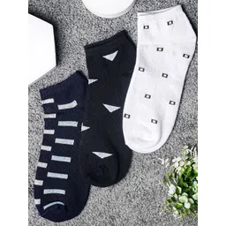 Brauch Men Pack Of 3 Geometric Pattern Cotton Ankle-Length Socks-picture-25