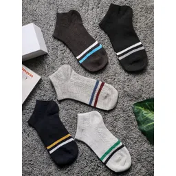 Brauch Men Pack Of 5 Assorted Striped Cotton Ankle Length Socks-picture-30