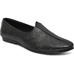 brawo Black Men's Ethnic Juttis and Mojari for Wedding Party Occasions Fashion Outdoor Indoor Lightweight Shoes with PVC Sole-picture-33