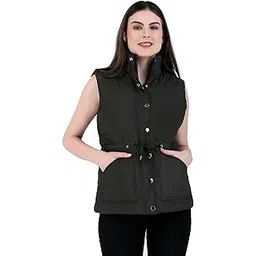 brazo Latest Women’s Sleeveless Padded Winter Jacket – Lightweight Quilted Coat with High Neck, Front Zip & Button Closure, Drawstring Waist-picture-29
