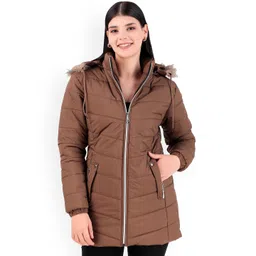 Brazo Women Hooded Solid Casual Parka Jacket-image-25