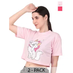 Brazo Women Set Of 2 Graphic Printed Round Neck T-shirts-image-22