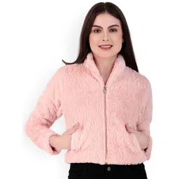 Brazo Women Stand Collar Self Design Lightweight Sherpa Jacket-picture-14