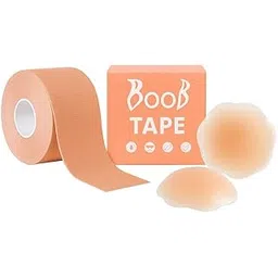 Breast Tape with 2 Silicone Nipple Covers | Instant Lift & Support | Invisible Boob Tape for Backless, Strapless & Deep Neck Outfits | Skin-Friendly & Reusable Beige-picture-37