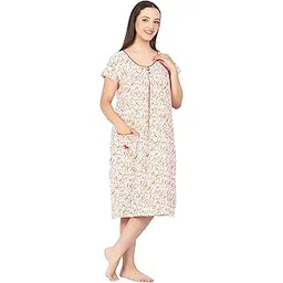 breezly Woman's Long Short Calf Length Cotton Nighty Orange-picture-28