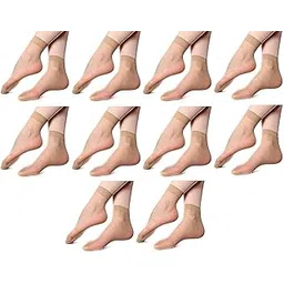 brendo Transparent socks Ankle Length Nylon skin/tuch smooth Ultra-Thin comfort in summer, with thumb Socks for women/girls skin color (free size PACK OF 10)-picture-28
