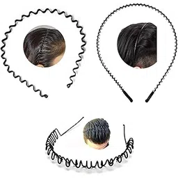 brenzafab 3 Pcs Black Flexible Metal Wavy, Spring And Zig Zag Hair Band Hair Hoop Hairband Daily Use For Unisex Men Women-picture-50