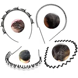 brenzafab 4 Pcs Unisex Men Women Black Metal Wavy Spring And Zig Zag Band Hair Hoop Hairband And Plastic Hair Band Double Layer Twist Plait Hairband For Daily Use For Unisex Men Women-picture-19