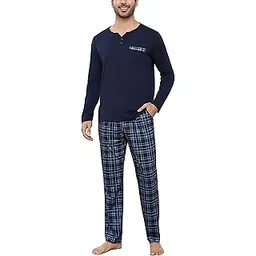 bresdk Men's Long Cotton 2 Button Pajama Set Two-Piece Sleepwear-picture-20
