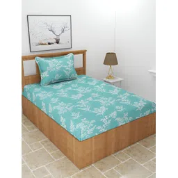 BREVARD Green & White Floral 210 TC Single Bedsheet with Pillow Cover-picture-27