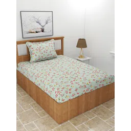 BREVARD Green Floral Printed Cotton 210 TC Single Bedsheet Set 1.82 m x 91.4 cm-picture-31