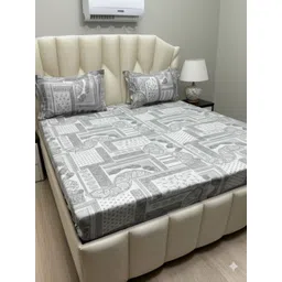 BREVARD Grey Geometric 210 TC Queen Bedsheet with 2 Pillow Covers-picture-41