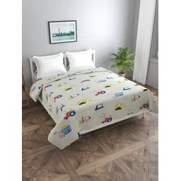 BREVARD Off White & Blue Conversational Printed Double Duvet Cover-picture-19